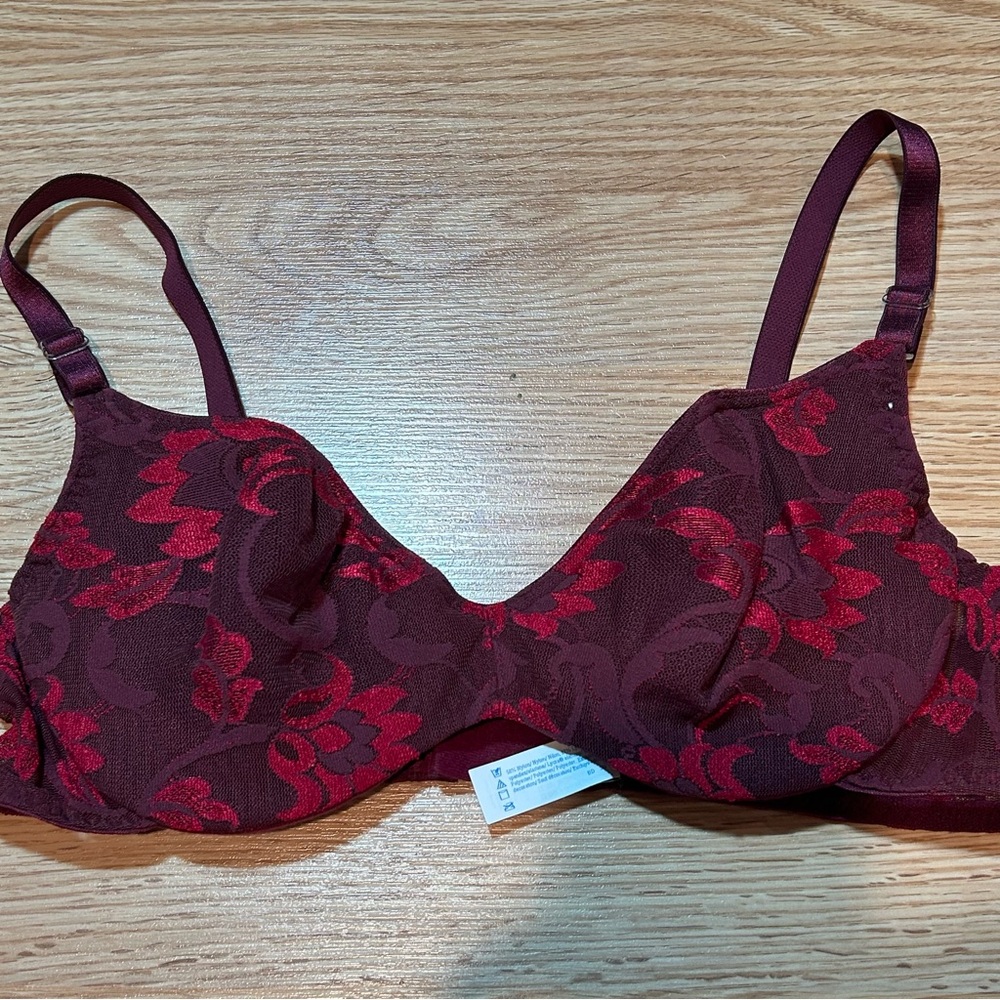 Vintage Maidenform French Impressions red burgundy lace bra style 7497 36B